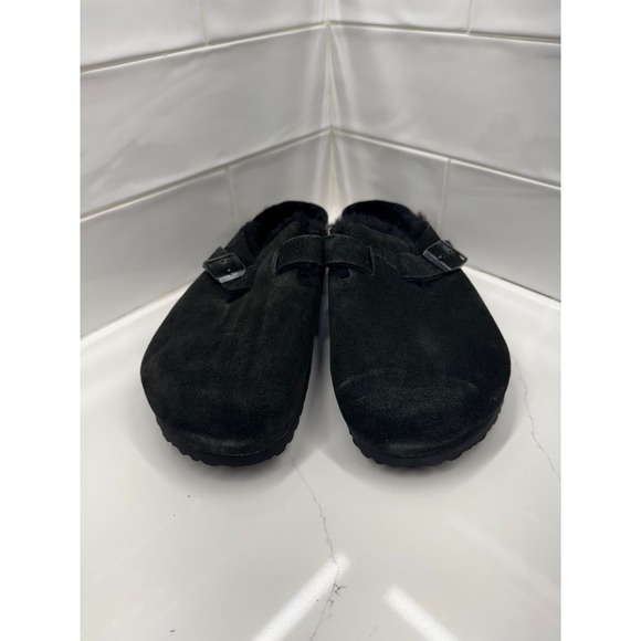 Birkenstock Boston suede leather shearling black size 46 men's 13 - Picture 1 of 6